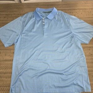 BOBBY JONES Blue Striped Short Sleeve Cotton Polo Golf Shirt SIZE XL